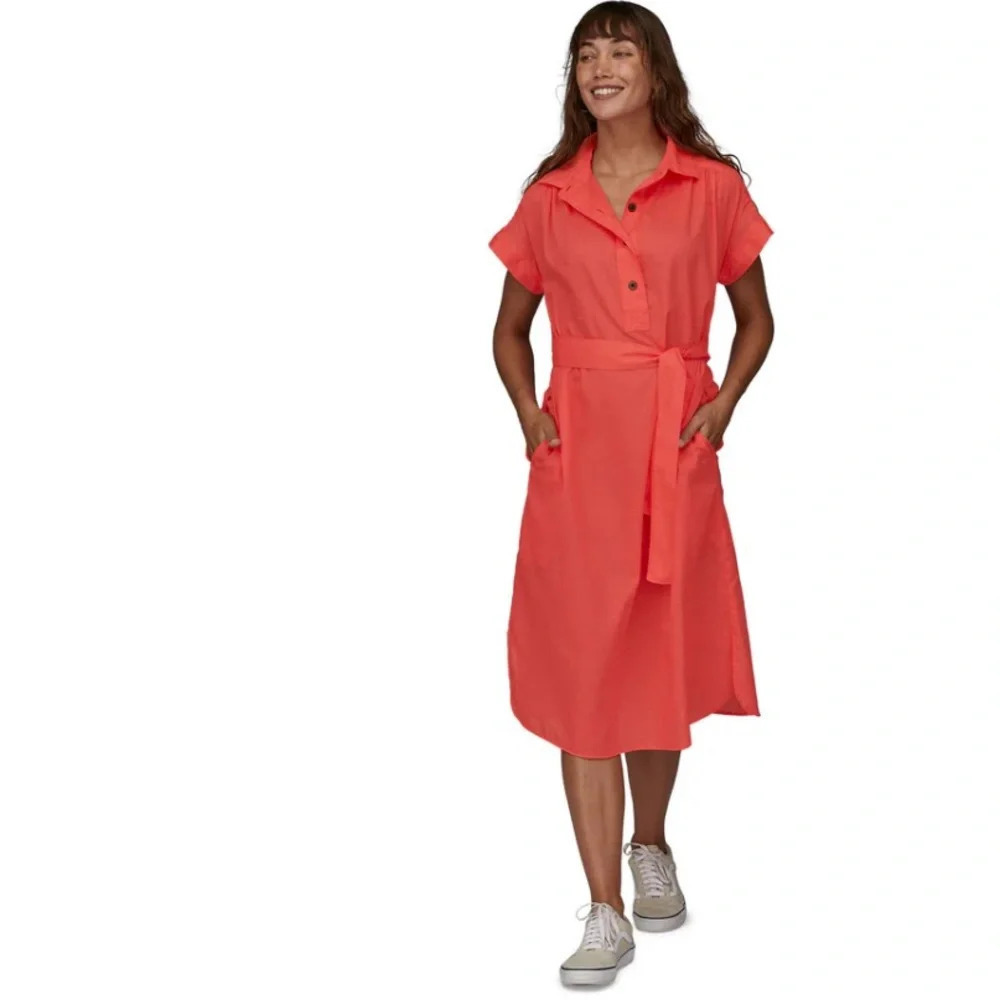 NEW Ladies Patagonia Crepe Open Weave Short Sleeve Knee Length Coral Dress, XS